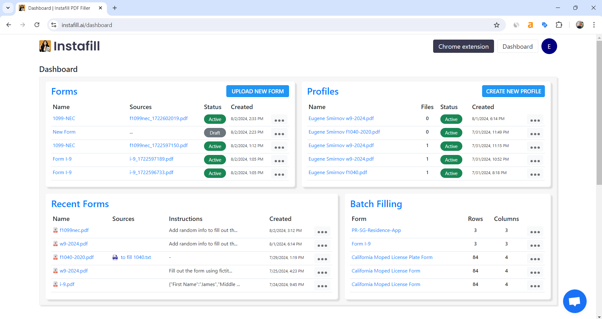 Instafill.ai Dashboard Overview