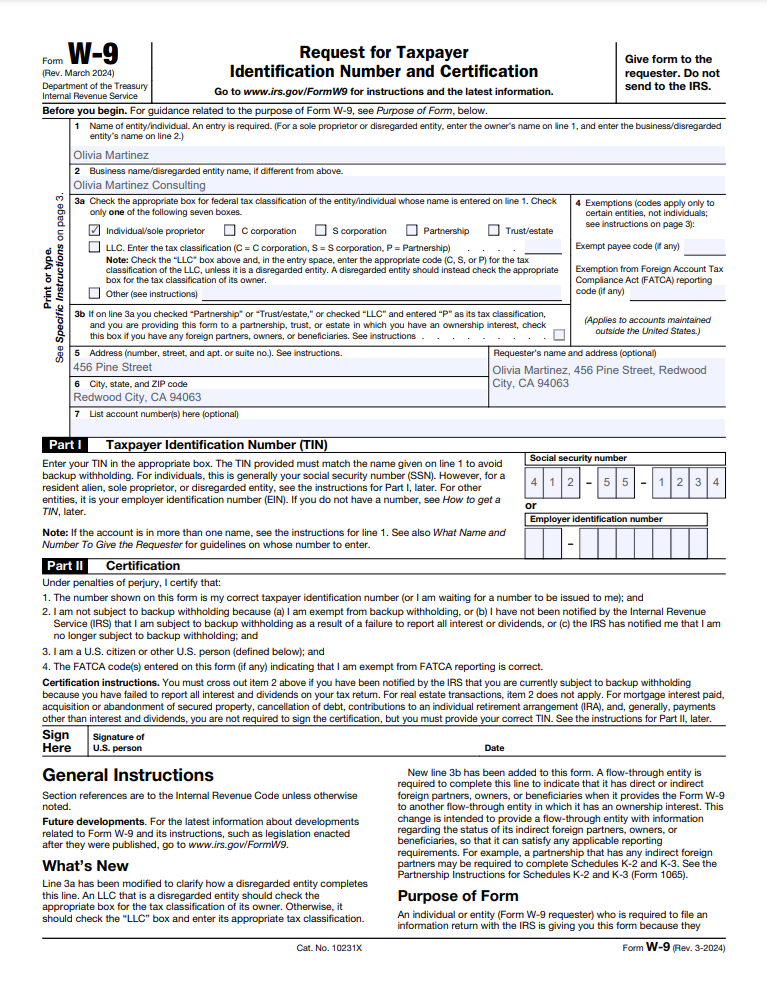 Screenshot of the Completed W-9 Form